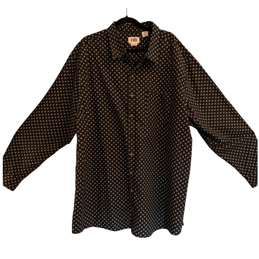 HB Button Down Shirt Mens 3XLT Black Geometric Print Tall Fit DXL Professional